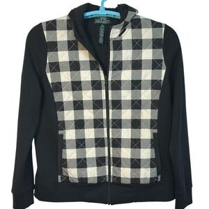 Lauren Ralph Lauren Hooded Jacket Full Zip Black Buffalo Plaid Quilted Casual XL